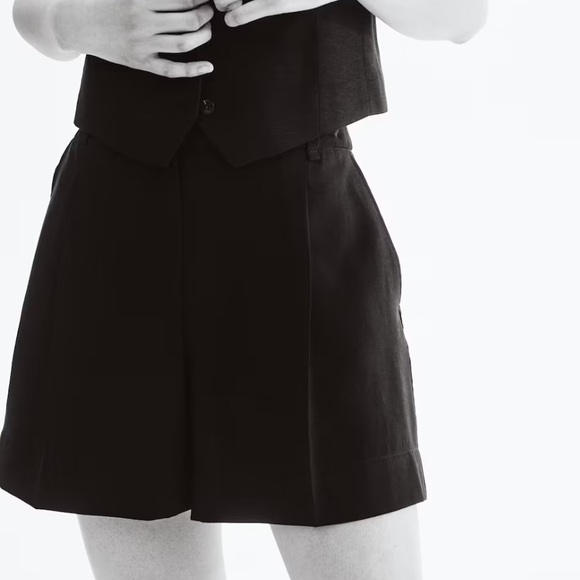 Bermuda shorts - Black long H&M 4 26 27 high low mid elastic pleated viscose - Picture 3 of 9